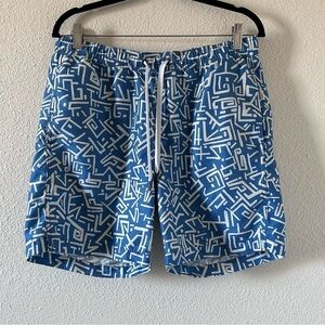 Onia The Charles Men’s Swim Trunks Large Blue White Geometric Beach Pool Cruise